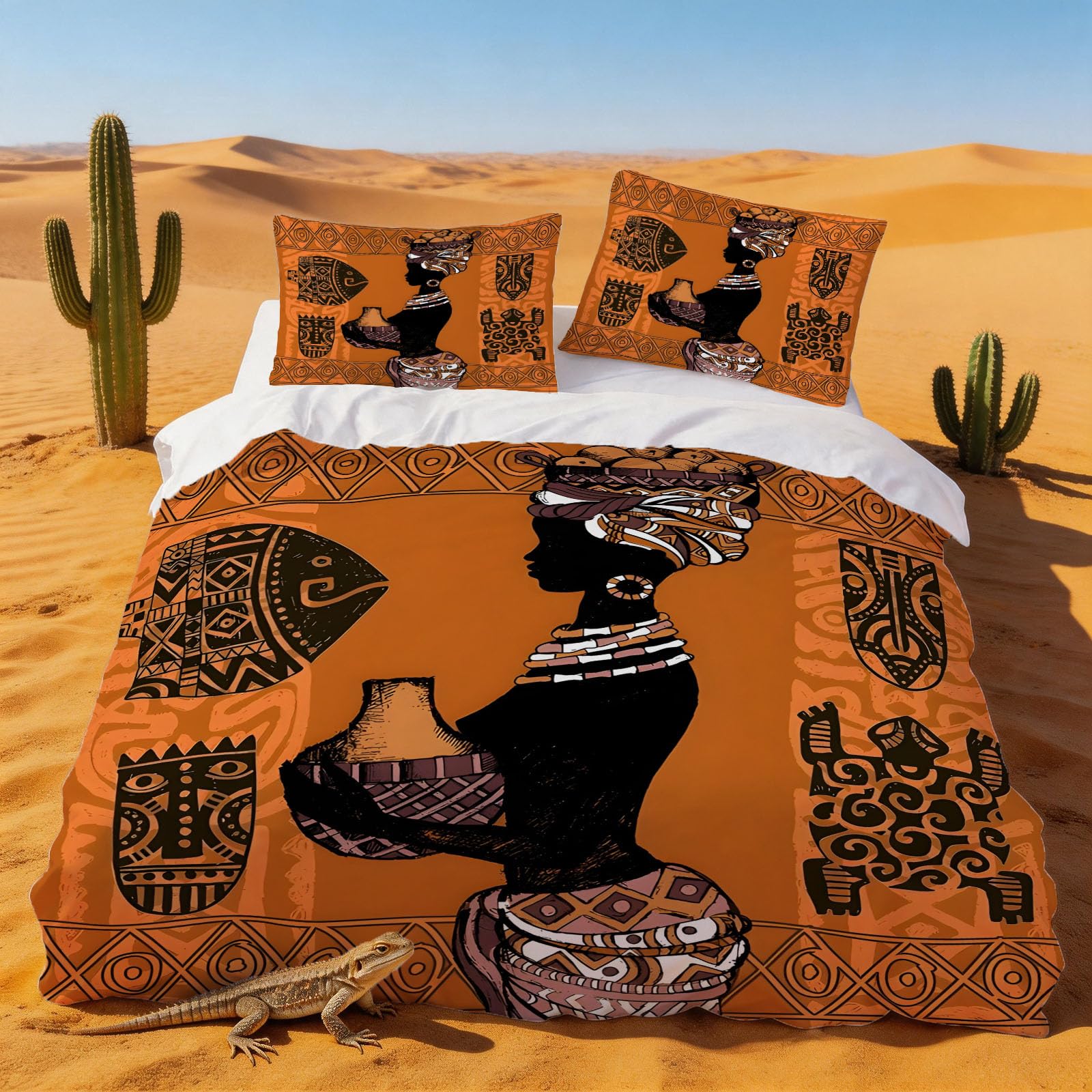 Housse de couette 240x260 femme africaine en microfibre douce avec 2 taies d'oreiller