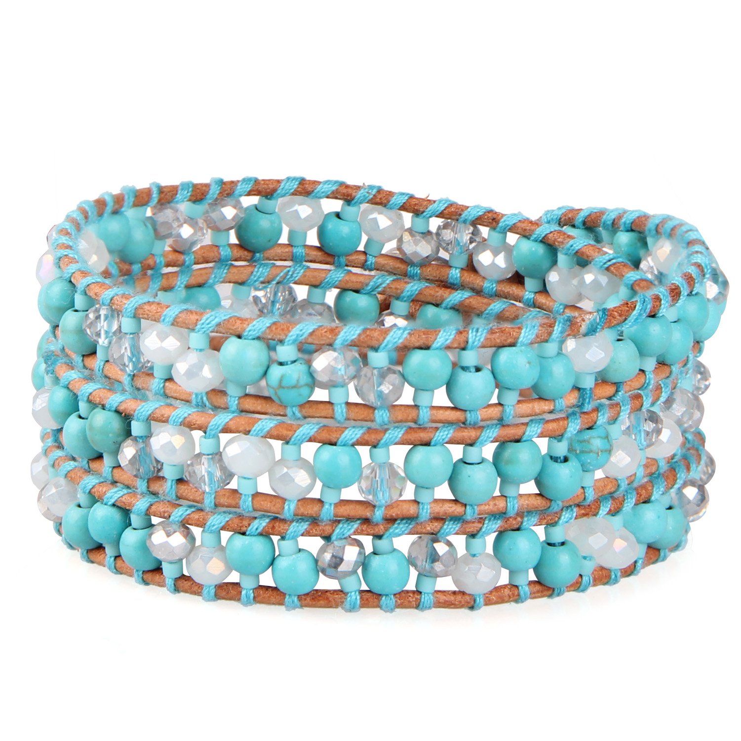 KELITCH Skull 3 Wrap Leather Bracelet Punk Beaded Bracelets Stackable Gothic Bangle Bracelets