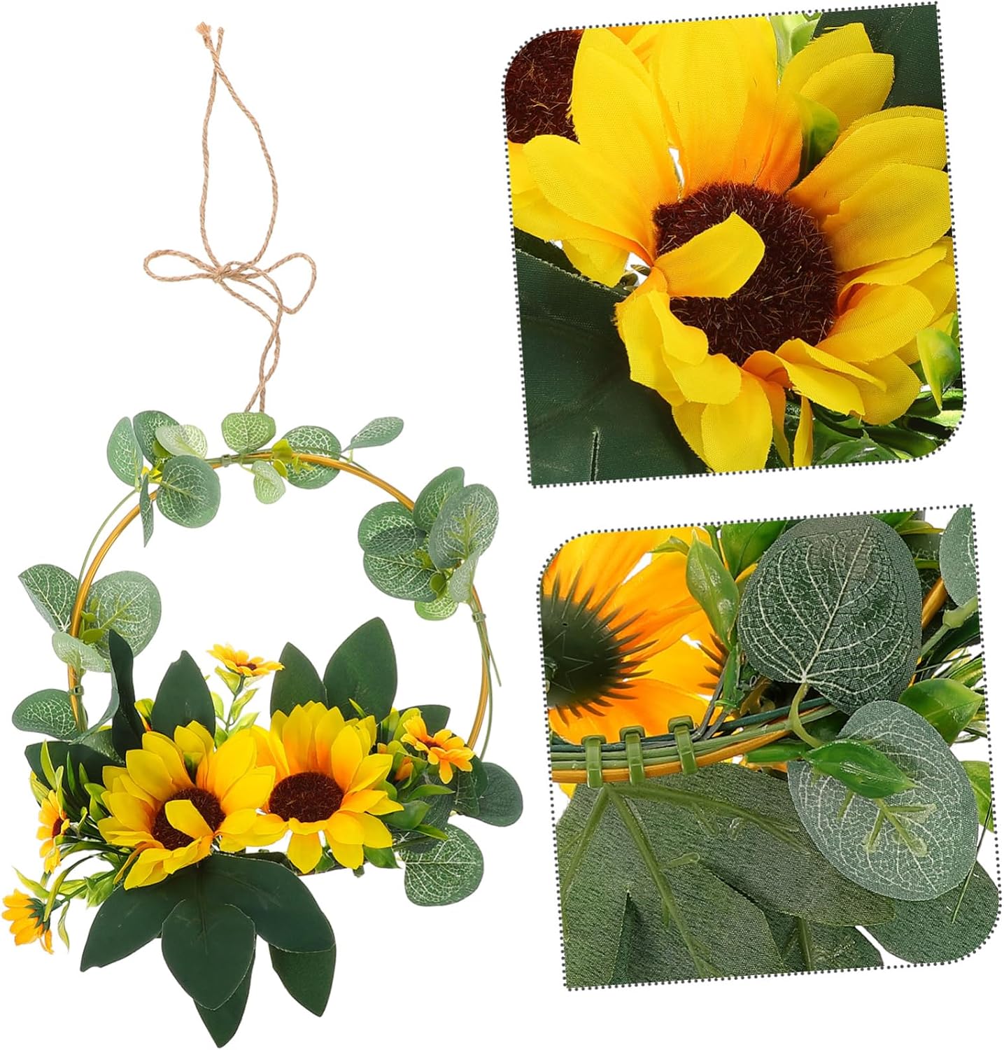 Kichvoe 1Pc Artificial Sunflower Wreath Premium Iron Pendant Hanging Garland for Wall Decoration Elegant Floral Decor for Home Wedding and Party Adds Fresh Spring Atmosphere
