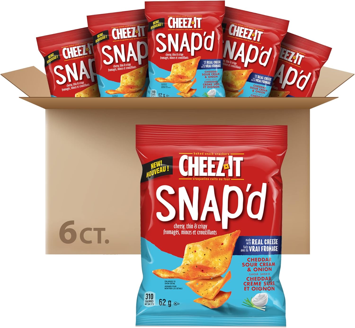 CheezIt SNAP’d Cheddar Sour Cream and Onion Flavour Crackers 62 g x 6