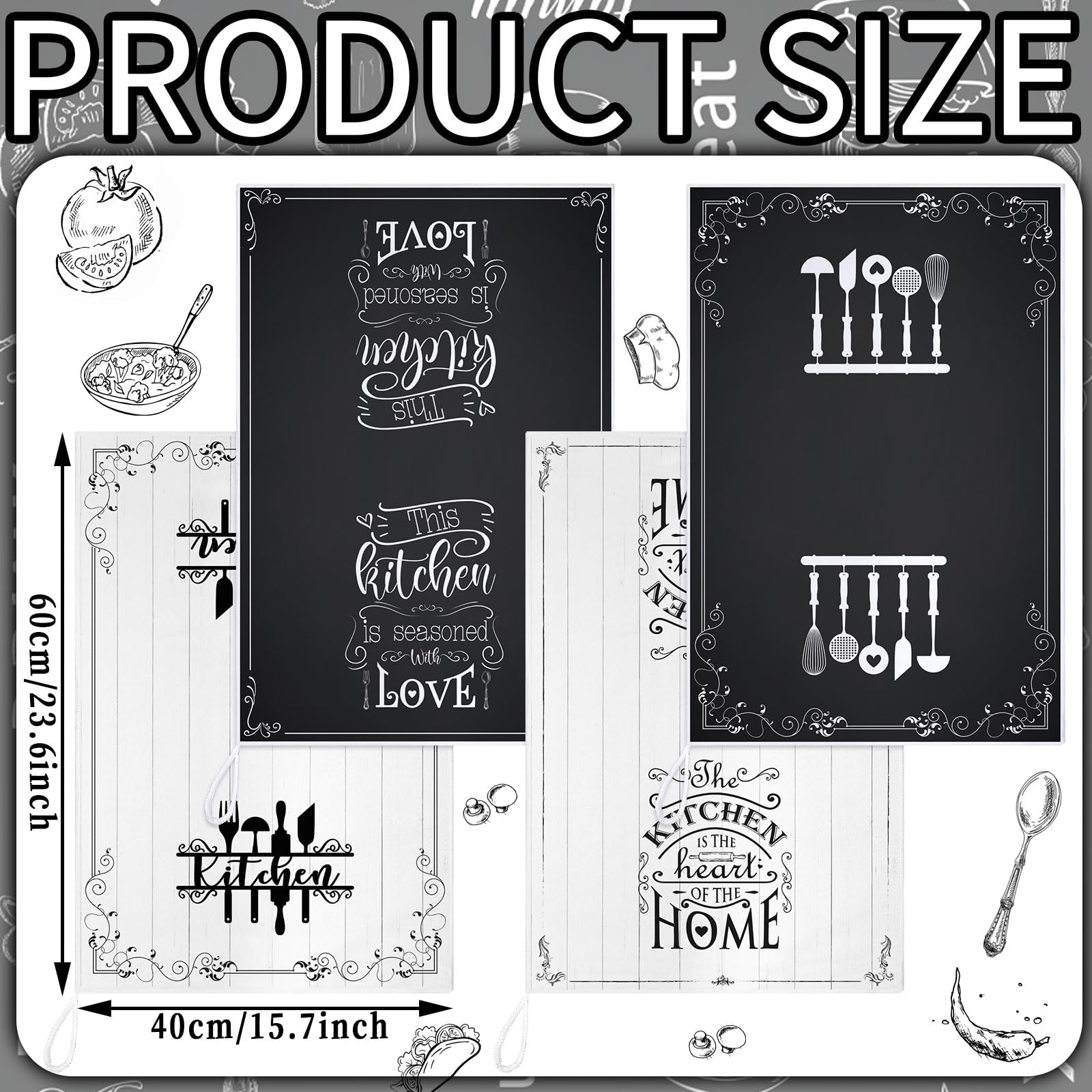 Bencailor 6 Pcs Home Kitchen Towels Decorative Sets Dish Towels Absorbent Fast Drying Hand Tea Vintage Hanging Reusable Cleaning Dishcloths for Cooking Farmhouse Bathroom Accessory