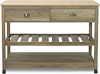 Vista 7 de CONSDAN Carrito de cocina con almacenamiento y estante abierto, isla de dos niveles sobre ruedas, antiguo