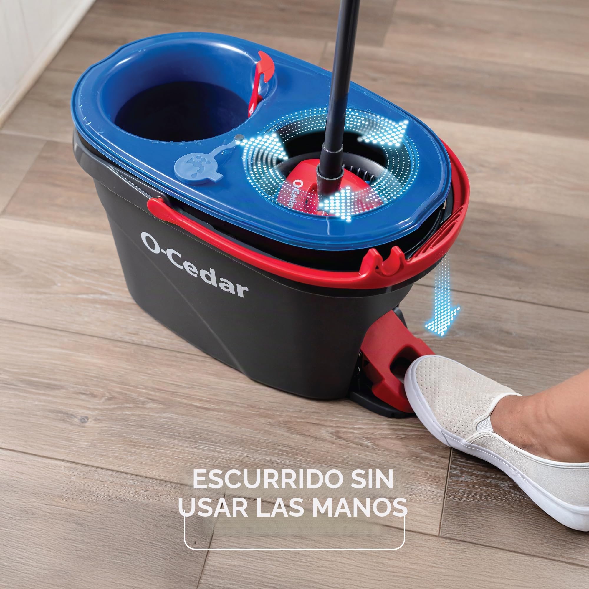 O-Cedar EasyWring RinseClean Sistema de Limpieza de Suelos con Cubo y Fregona Giratoria de Microfibra, Gris