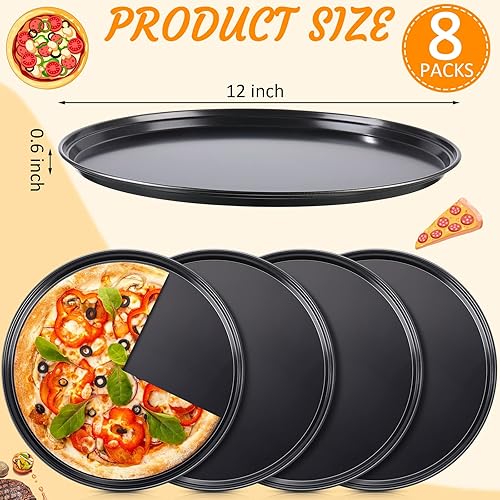 Miniatura 2 de Meanplan 8 piezas antiadherentes para hornear pizza, sartén redonda para horno, bandeja de horno de acero al carbono, para hornear pasteles para el
