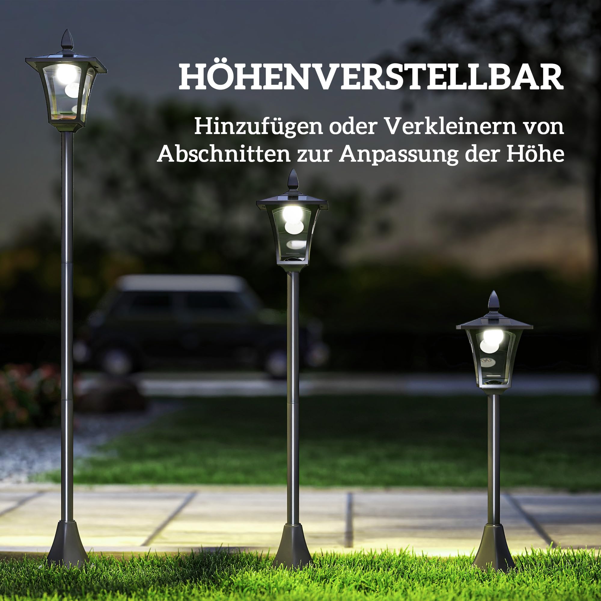 Outsunny LED Solar Gartenlaterne, Gartenlampe aus Edelstahl 160 cm hoch Stehleuchte IP44, Gartenlampe mit 40 Lumen Lichtsensor Solarlampe mit Erdspieß, Windlicht für Garten Balkon Schwarz