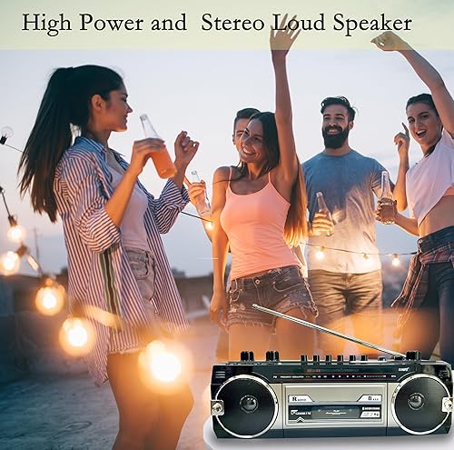 Miniatura 4 de Retro Boombox, grabadora de radio cassette, radio FM, ranuras USBMicro SD, conector para auriculares, convertir casetes a USBSD, clásico estilo