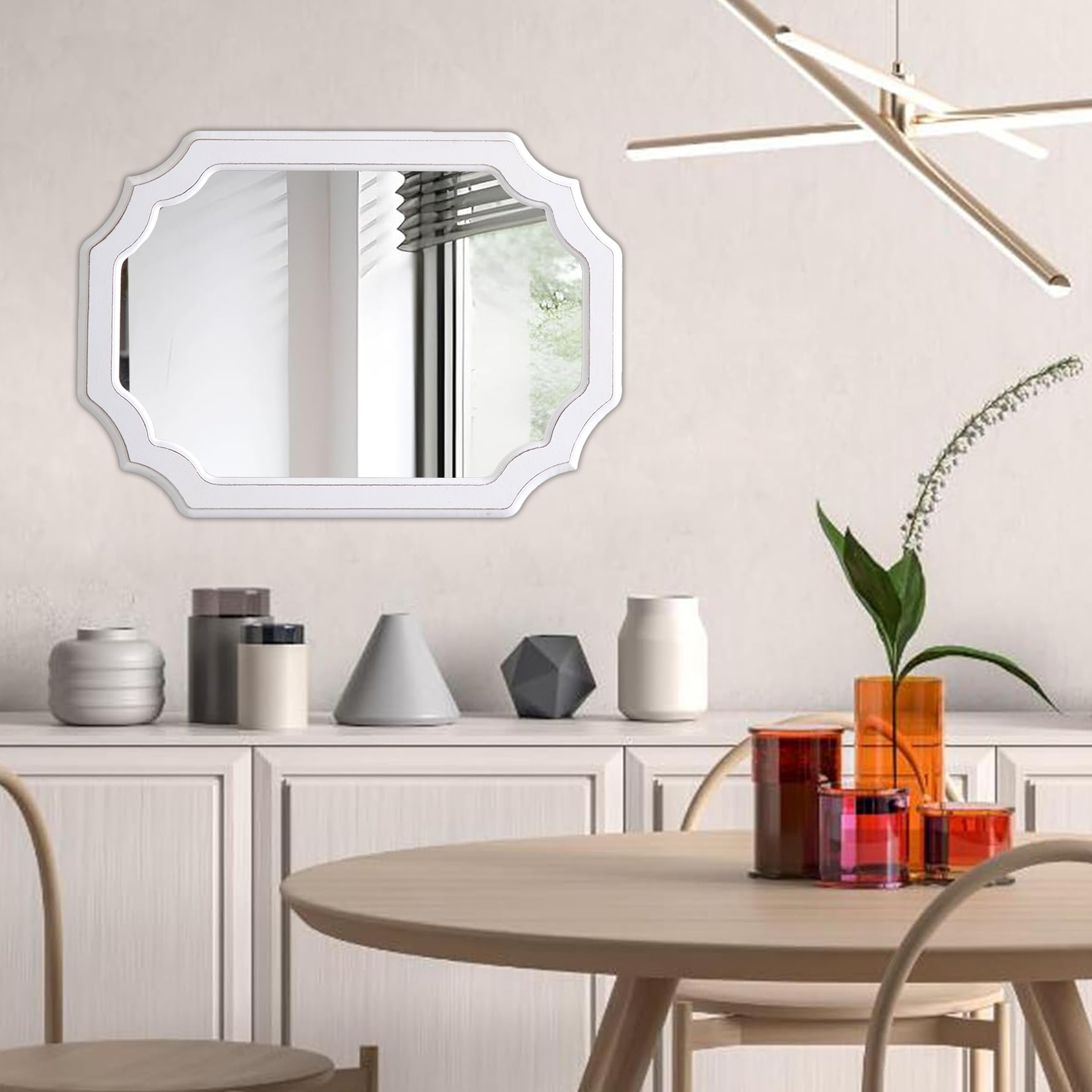 Espejos ovalados rústicos para decoración de pared de 17 x 23 pulgadas, espejo vintage blanco envejecido hecho a mano para baño, dormitorio, espejo de pared de madera decorativo de granja, 5