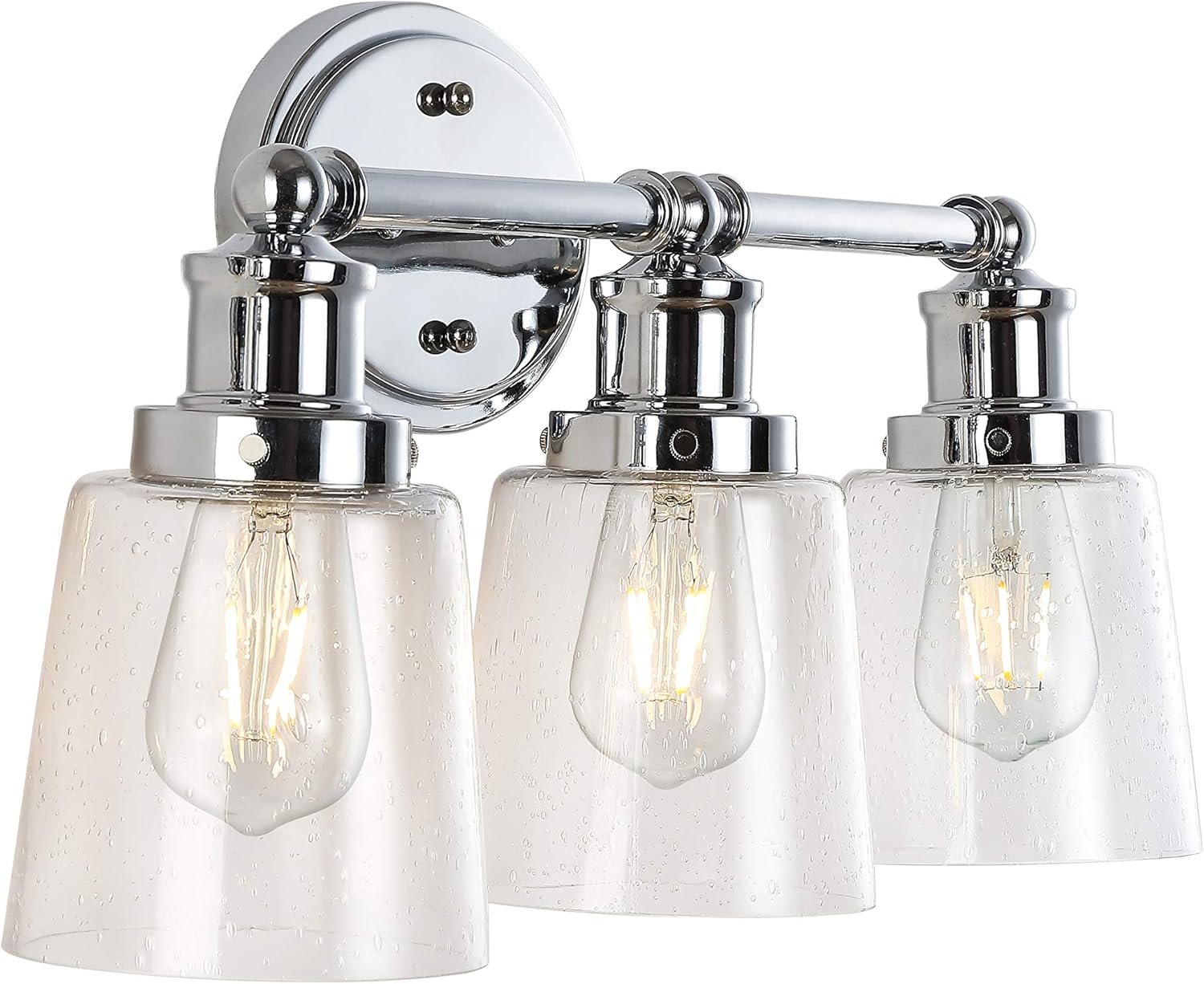 JONATHAN Y 22.5" Chrome 3-Light LED Vanity Light, Farmhouse Wall Sconce for Bathroom Mirror, Clear Seeded Glass Shade, Rustic Iron Fixture for Kitchen Hallway, LED Bulb Included (JYL7532A)