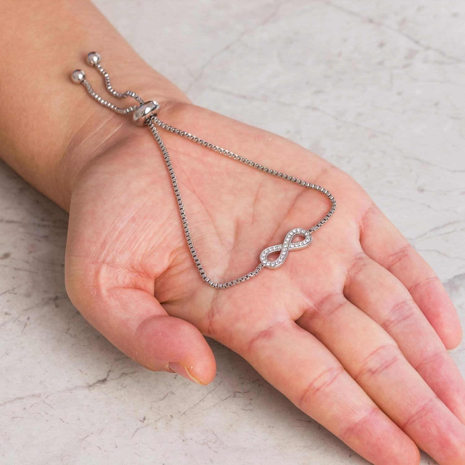 Philip Jones Silver Plated Infinity Friendship Slider Bracelet Created with Zircondia® Crystals, Adjustable - Image 5