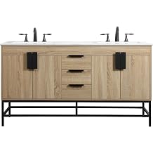 60" Pre-Assembled Bathroom Vanity with Sink, Engineered Wood, Ivory White Engineered Marble Countertop Attached, Double Rectangle Porcelain Sink, 3 Soft-Close Drawers, Mango Wood