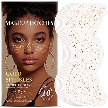 Glitter Freckles Face Tattoo 10 pcs, Sparkle Speckles Face Glitter Patches, Waterproof Gold Freckles Temporary Face Tattoos Stickers, Glow Up Makeup Gold 10P-gold-01