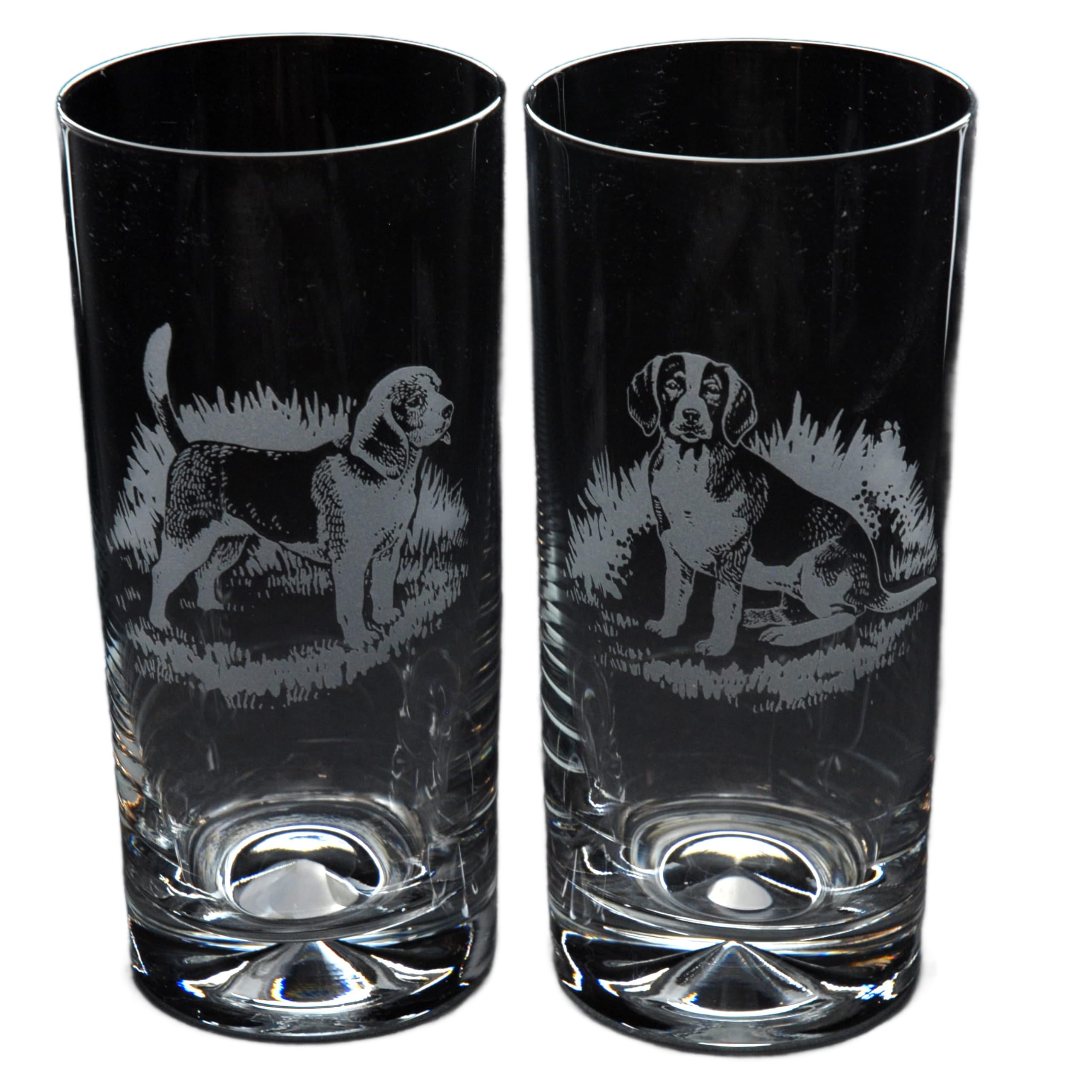 GLYPTIC Glass Art Beagle Dog Placement Hand Etched/Engraved Highball Glass