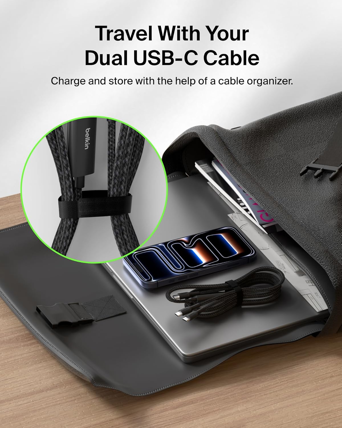 Belkin 2-in-1 USB C to USB C Cable 140W, 5ft Braided Dual Charging Cable - Fast-Charging Combo Cord w/Smart Power Sharing for MacBook, iPhone, iPad, Samsung, Pixel, & More - Travel Essentials - Black