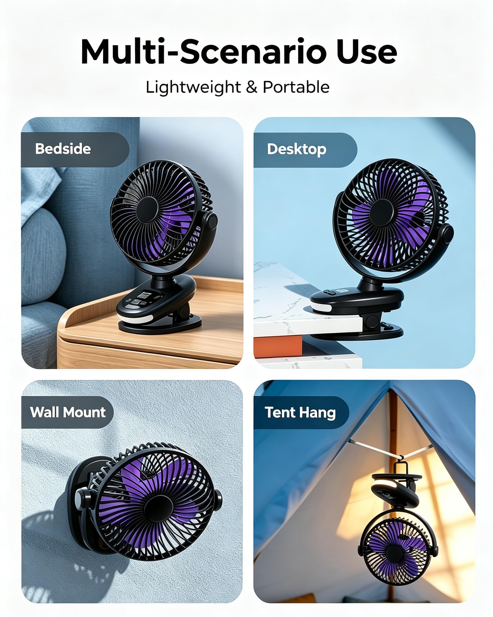 Ventilatore da Scrivania Ricaricabile a Clip 100 Velocità Silenzioso black