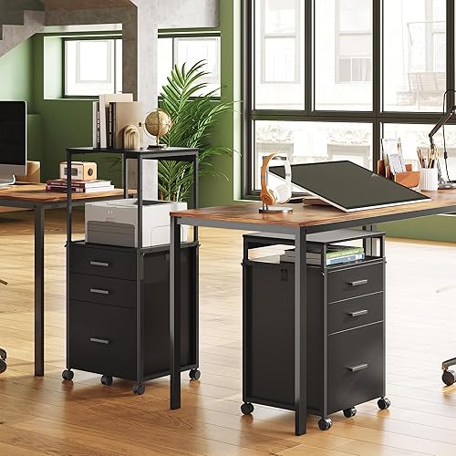 Miniatura 2 de DEVAISE Archivador con cajones de almacenamiento, soporte de impresora rodante con estantes ajustables, archivador de madera para oficina en casa,