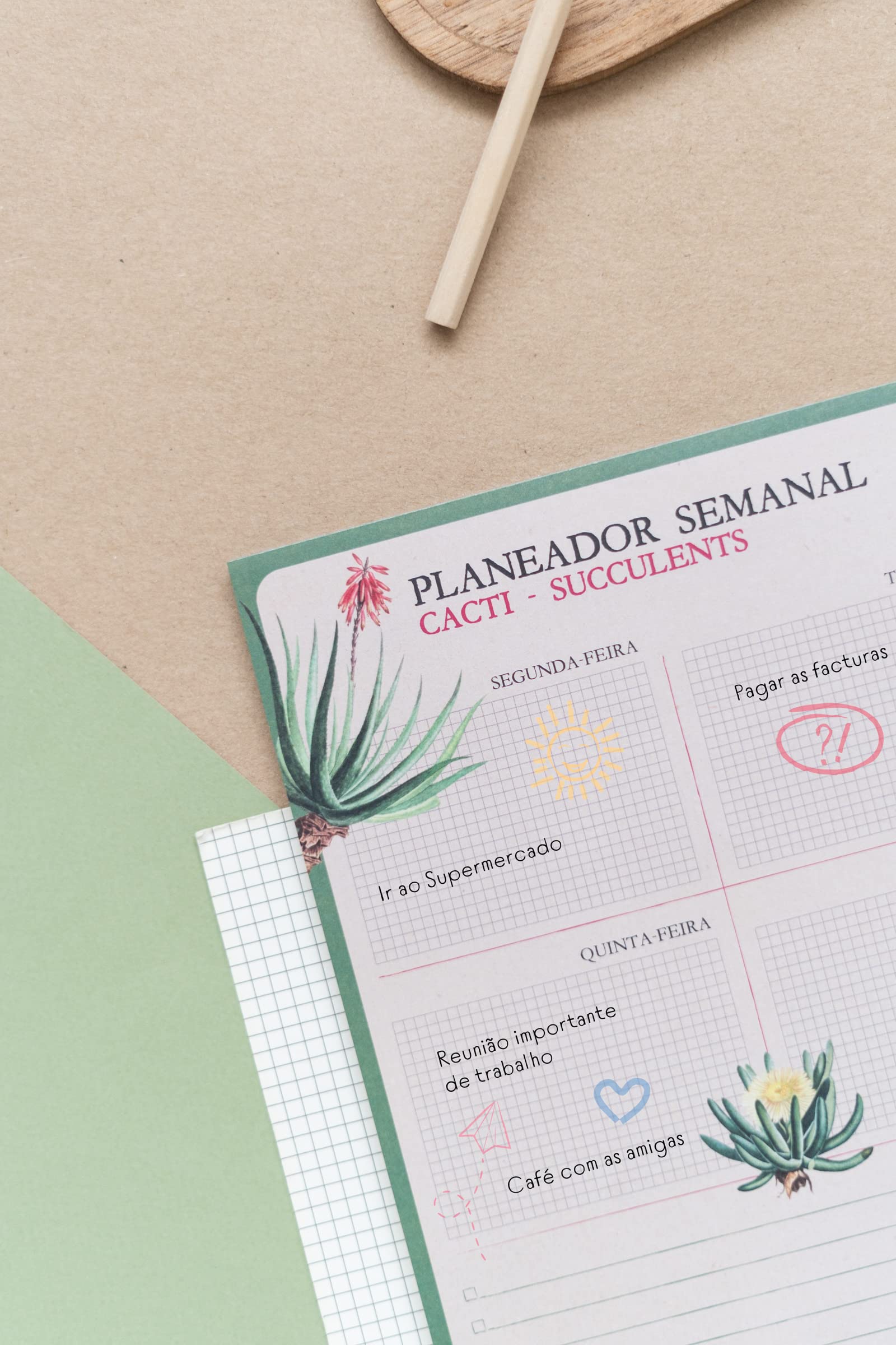 Grupo Erik Portuguese Version Botanical Cacti A4 Desk Pad with Daily, Weekly and Monthly Calendar | Desktop Planner | Desktop Note Pad | 54 Undated Tear Off Sheets | 8.3 x 11.7 inches | to Do List - Image 3