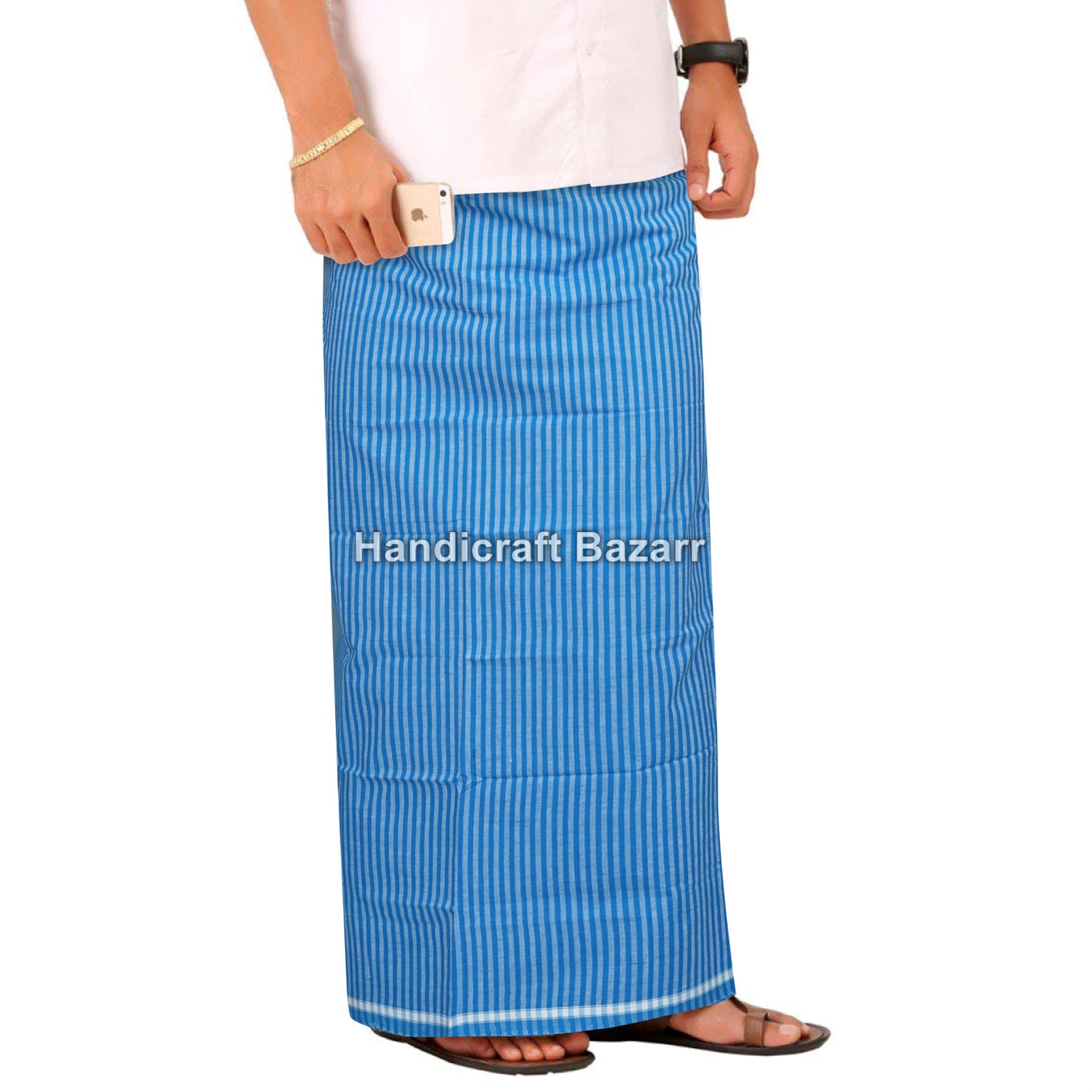 Handicraft Bazarr Pareo tradicional pareo de playa pareo de algodón pareo para hombres pareo tradicional pulgi 2,25 metros sin costuras Dhoti, azul, M