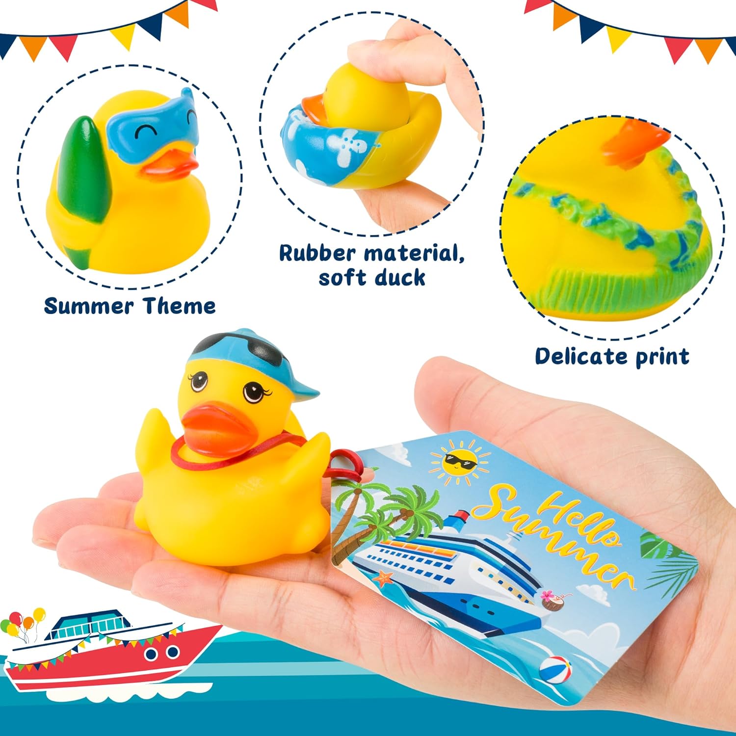 H1vojoxo Summer Beach Rubber Ducks - 20 Set Summer Surfing Rubber Duckies for Cruise Ship Novelty Funny Bathtub Duck Tags Kit for Swimming Pool Baby Shower Goodie Bag Fillers Birthday Party Favor Gift