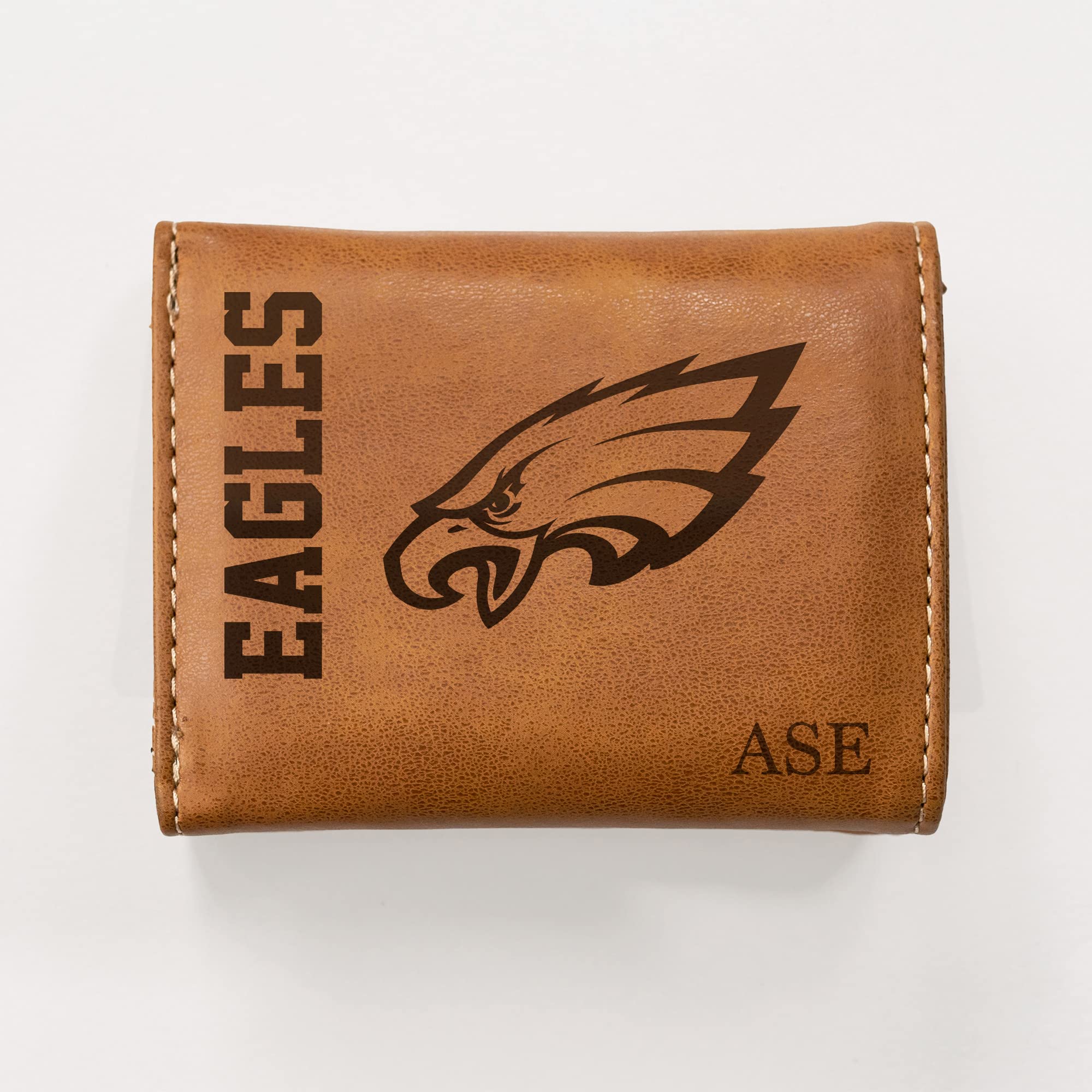 Rico Industries NFL Football Philadelphia Eagles Brown Personalized-Custom Laser Engraved Tri-fold Wallet - Slim Wallet