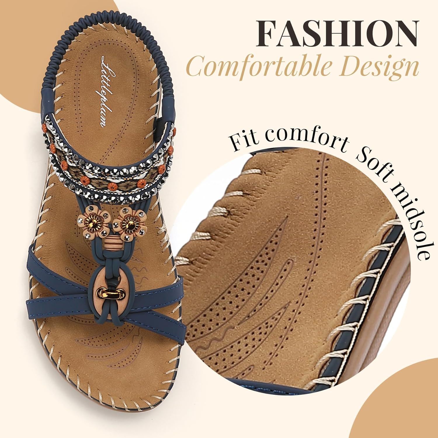 Littleplum Womens Sandals Arch Support Summer Beach Sandals Comfort Walking Shoes Bohemian Flip Flops Sandals for Women - Image 5