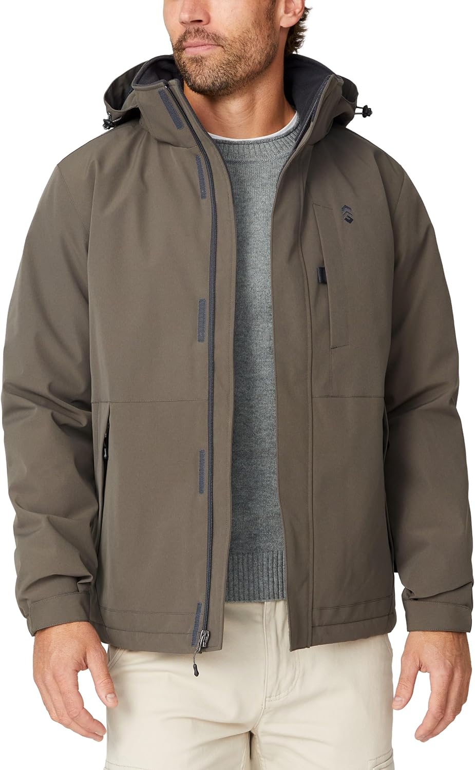 Free Country Men's Winter Softshell Ski Jacket Water and Wind Resistant Coat Warm Insulated Hooded for Men-Denali