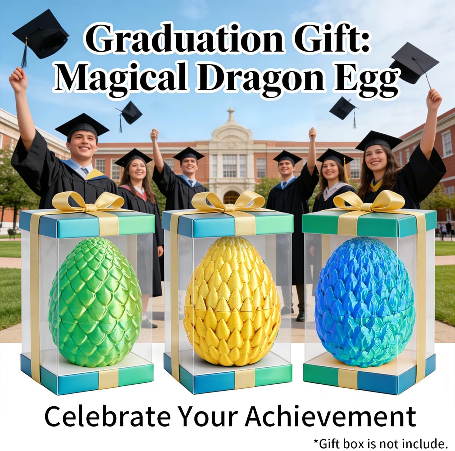 3D Printed Dragon Egg - Glow Rainbow - Large 12" Flexible Crystal Dragon with Egg, Desk Pet Fidget Toy, Christmas Stocking Stuffers, Birthday, Graduation Gift for Kids, Teens & Dragon Lovers