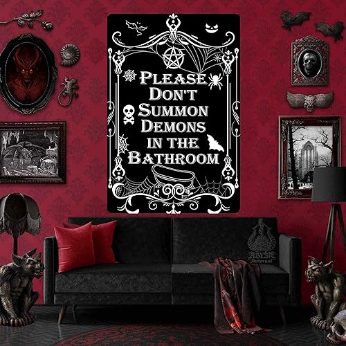 Miniatura 4 de Letrero divertido con texto en inglés Please Do Not Summon Demons In The Bath Por favor no invoca a demonios en el baño gótico bruja para decoración
