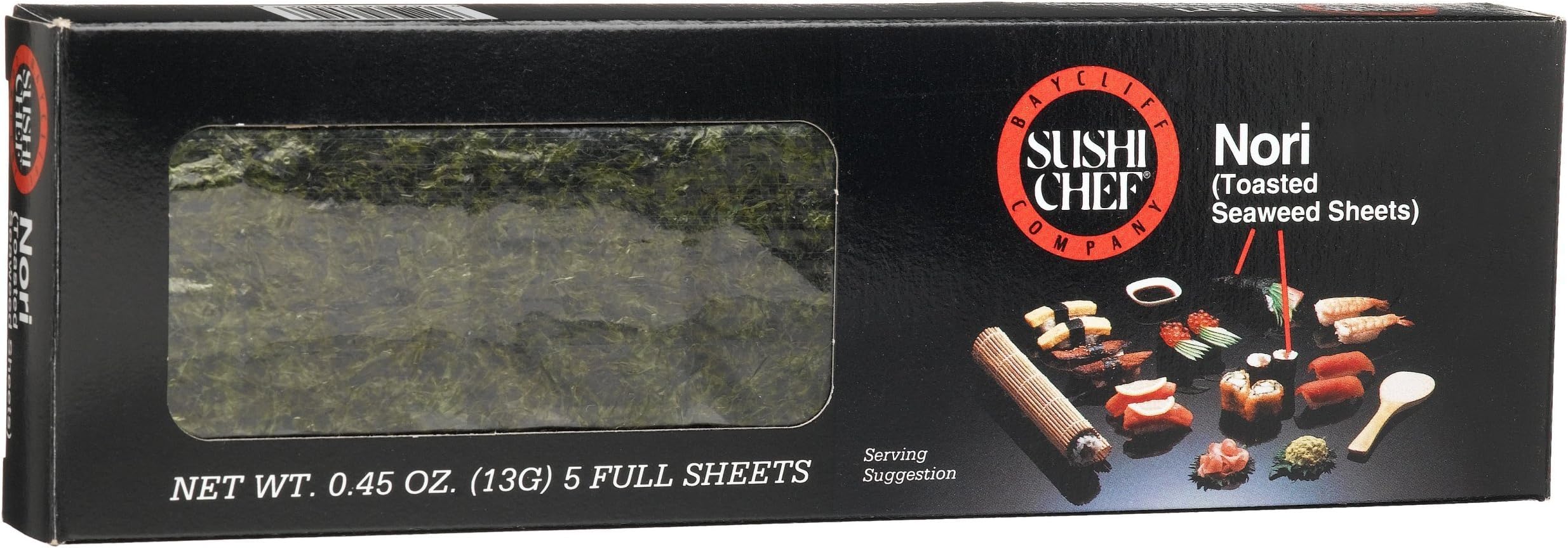 Sushi Chef Nori (Toasted Seaweed Sheets), 5-Count Full Sheets, 0.45-Ounce Boxes (Pack of 6)