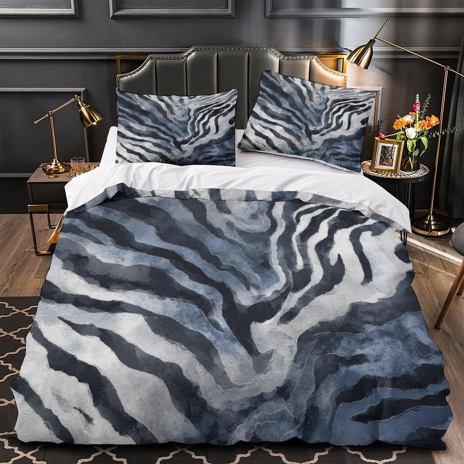 Parure de lit 3D tourbillons abstraits housse de couette king 220x240cm microfibre pour ado