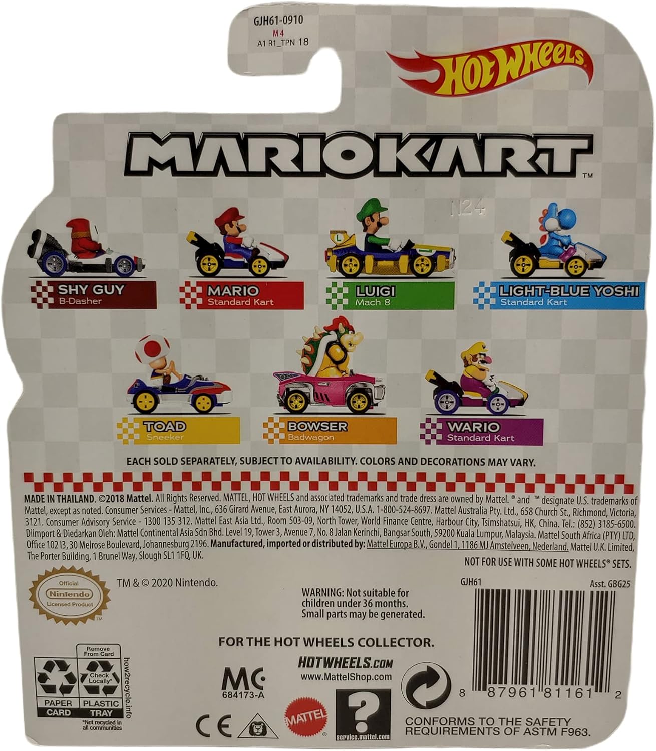 HW Character Cars Mario Kart Shy Guy B-Dasher Die-cast 1/64 Scale Vehicle