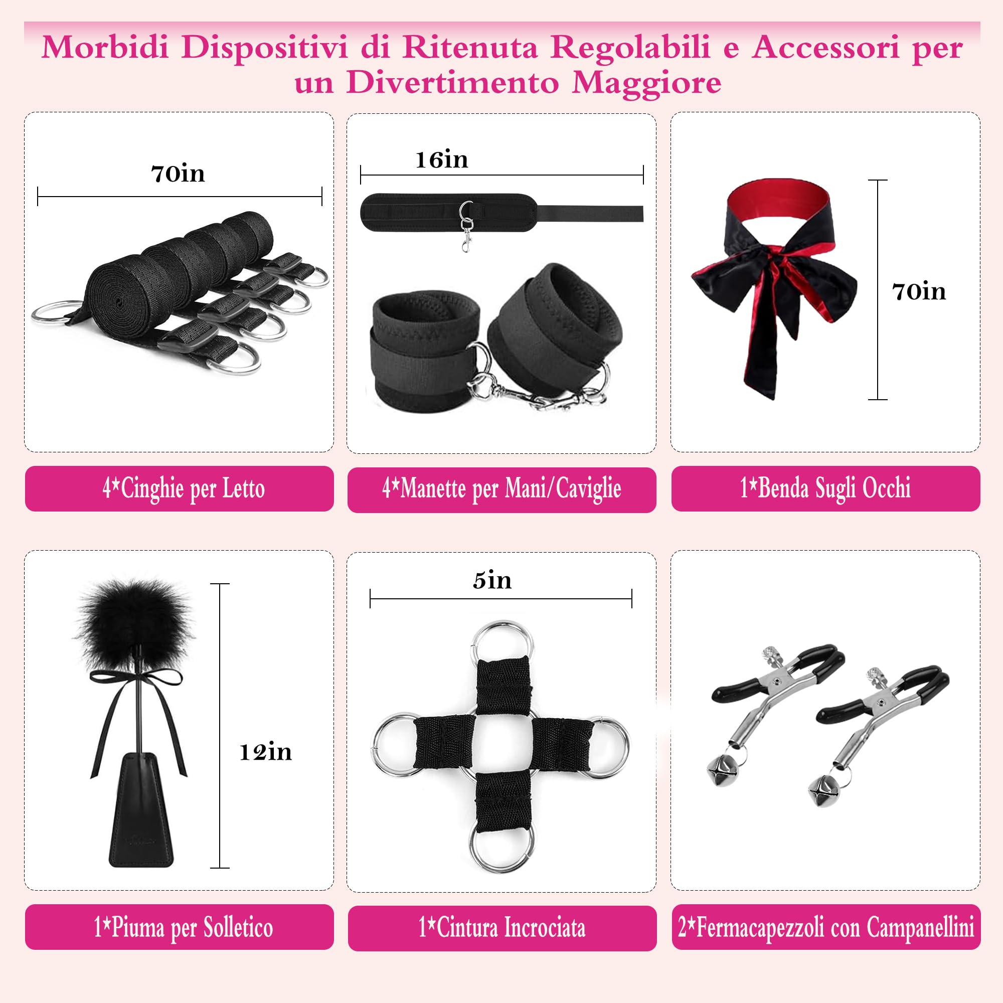 Manette per Coppia Letto Manettes Giochi Erotici Erotiici per Coppie Sexytoysys Donna Coppia Giochi Sessuali Hot per Coppia 6 Kit (Nero)