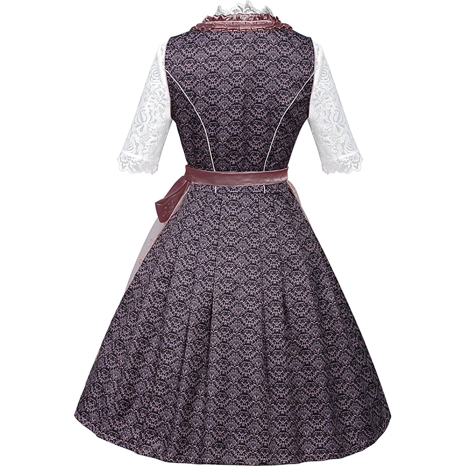 Vestito Dirndl Donna Lungo Abiti da Cerimonia Donna Vestito Bavarese per Oktoberfest Elegante per Regalare Stile al Party Abito Floreale in Pizzo con Grembiule e Stivali Tracht Cameriera