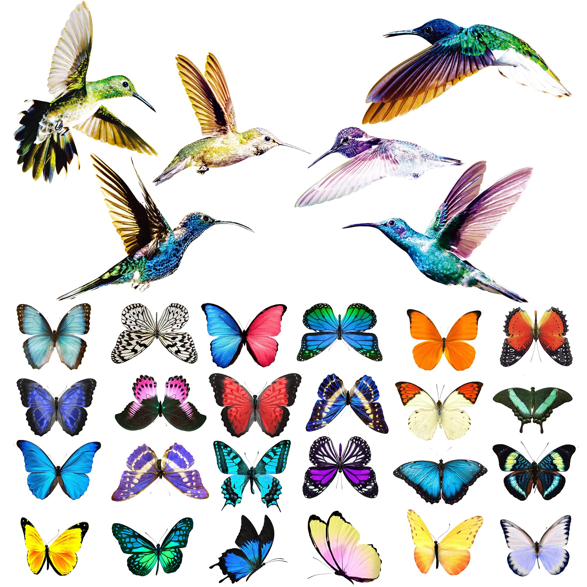 30 Piece Large Size Butterfly Window Clings,with Bird Window Decals,Anti-Collision Window Clings for Glass Windows ,Windows Decals to Prevent Bird Strikes on Window Glass,Spring summer Window Clings for Glass Window for Kids Girls Boys
