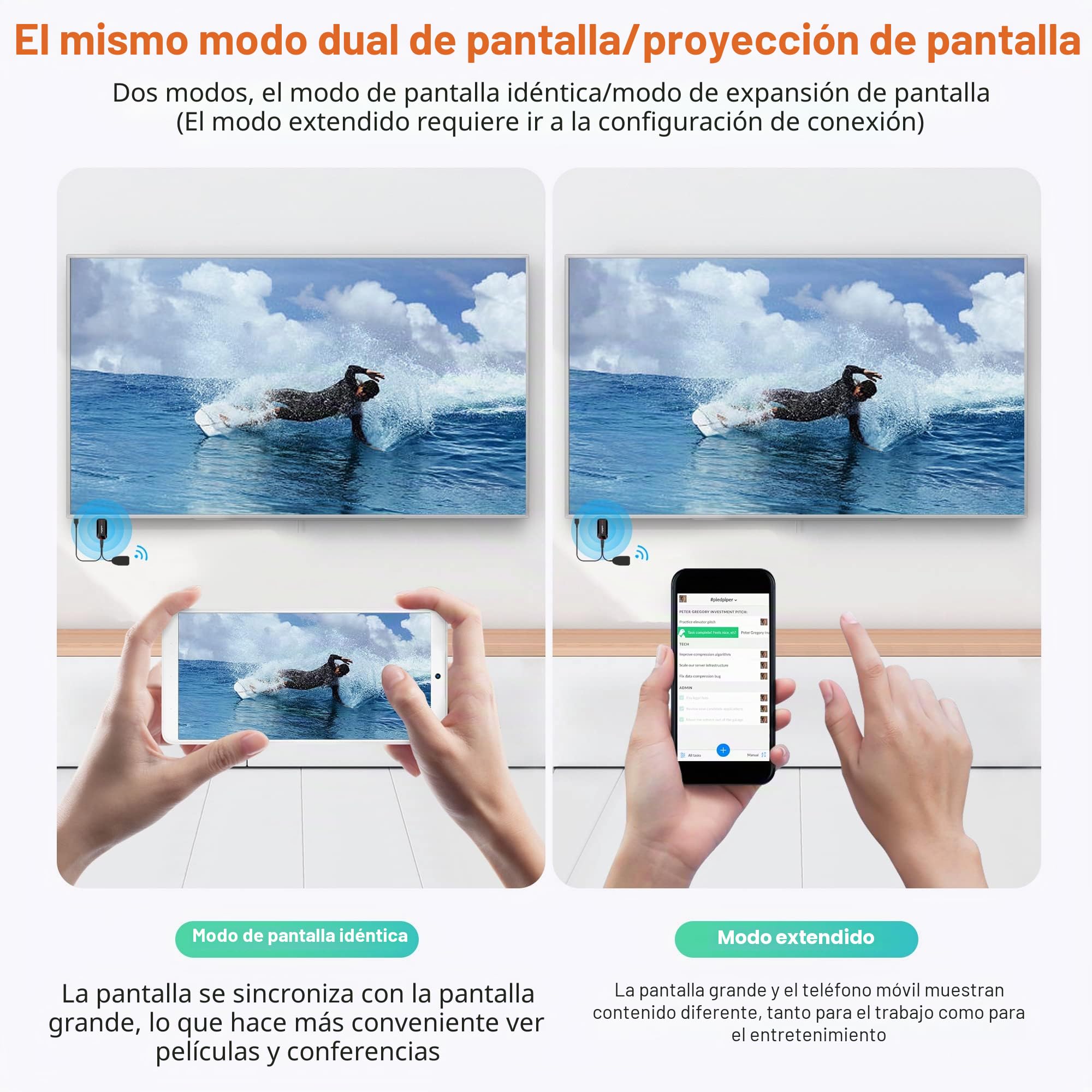 Miracast Dongle con Pantalla inalámbrica 4K, Adaptador WiFi HDMI para duplicación de Pantalla Desde teléfono/Pad a TV/proyector, Compatible con DLNA AirPlay Chromecast y Netflix