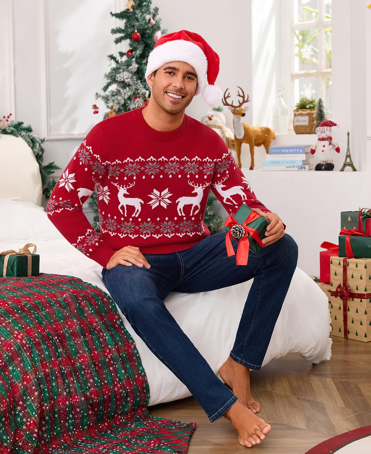 Maglione Natalizio Uomo Maglioni Ugly Sweater Invernale Pullover in Maglieria Felpa Natalizia Manica Lunga S-XXL