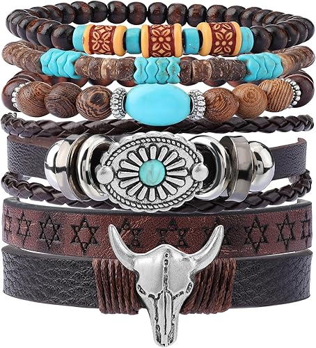 MILAKOO Pulseras de cuentas tribales de madera para hombre, elásticas, ajustables, para oración, para mujer