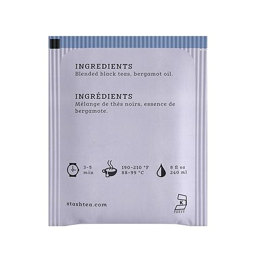 Miniatura 2 de Stash Tea Earl Grey - Té negro con cafeína, sin OMG, verificado por proyecto de alta calidad, sin ingredientes artificiales, 20 unidades (paquete de
