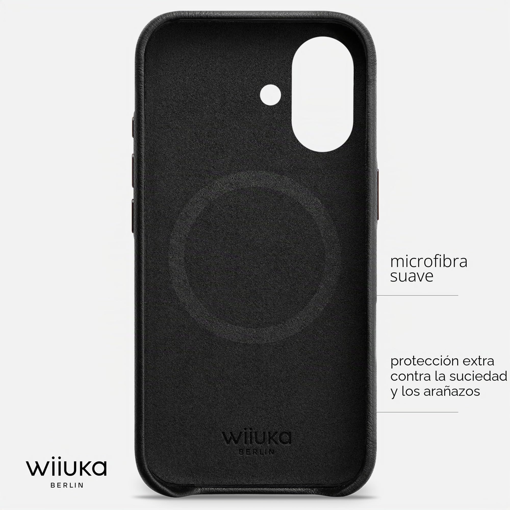 WIIUKA Funda para iPhone 17, piel de Alemania, funda de piel extrafina, funda premium para teléfono móvil, funda para teléfono móvil Qi, skiin, color negro