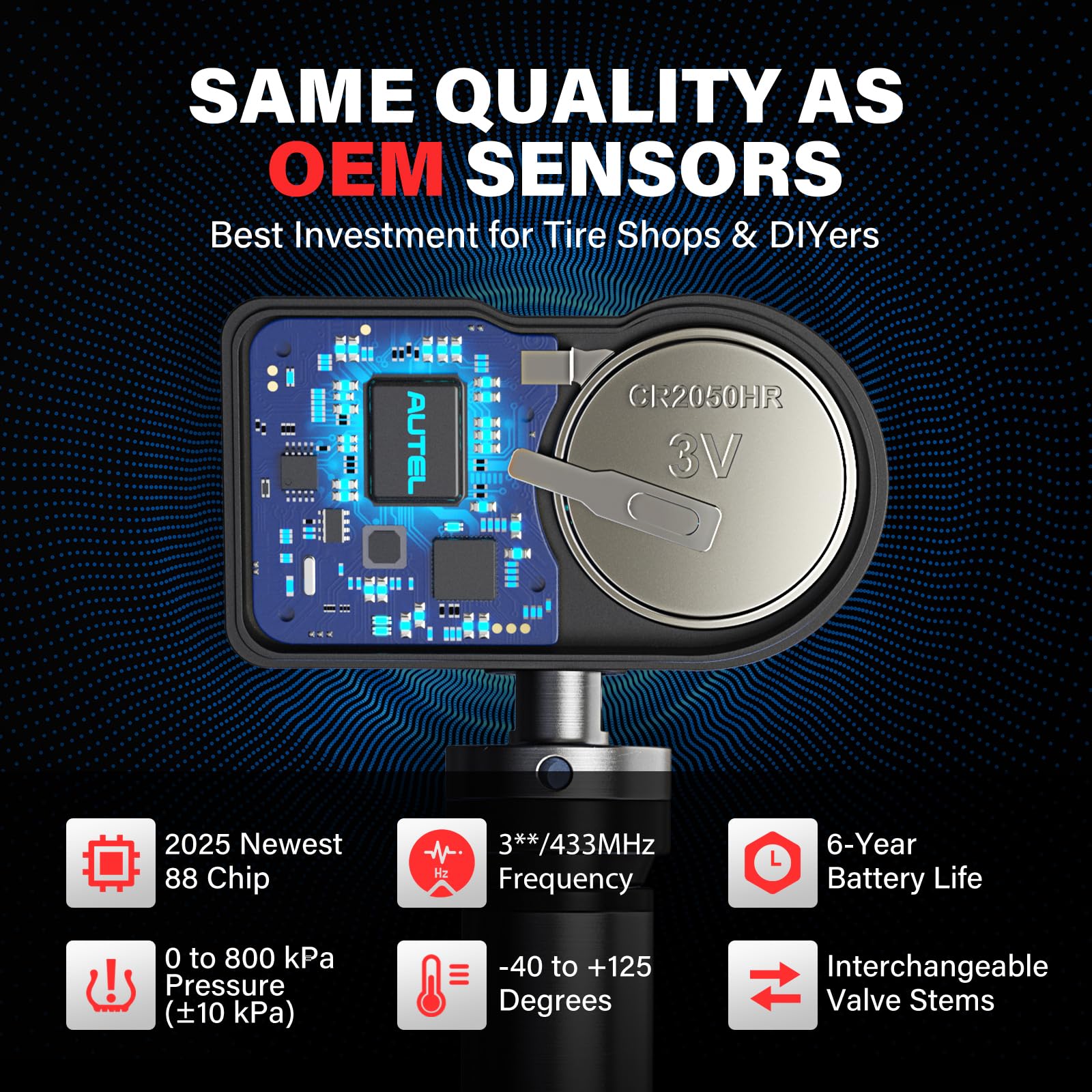 Autel RDKS Sensor 2en1 MX-Sensor, Duale Frequenz OE-Niveau TPMS-Sensoren für 99% Autos, Funktioniert mit TS408S TS501Pro TS508WF TS601, Programmierbarer & Klonbarer Reifensensor(Metallventil, 4 Stück)