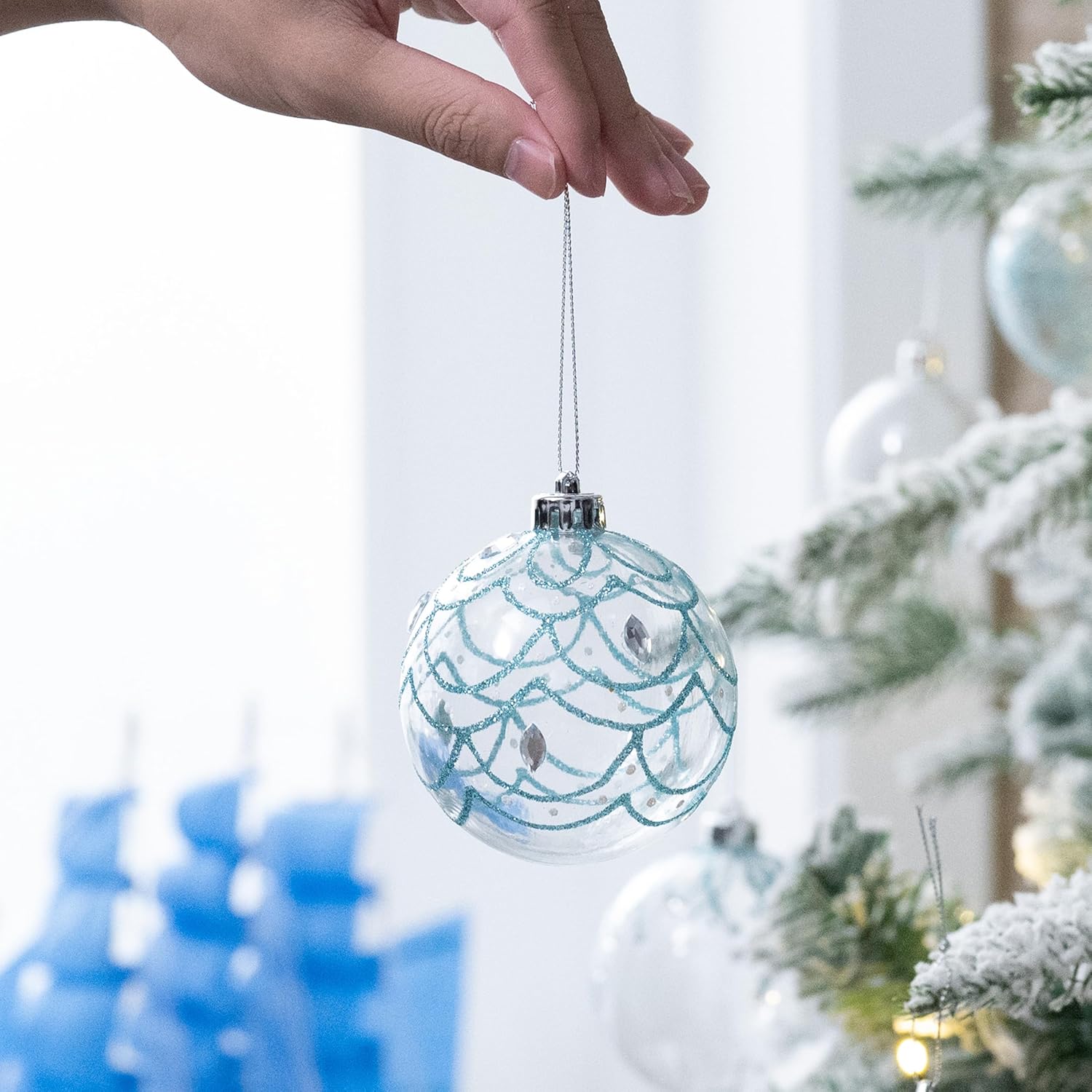 Valery Madelyn Christmas Ball Ornaments, 50ct Light Blue and Silver Shatterproof Christmas Tree Decorations Set&Lighted Christmas Tree Topper Angel with Timer(2 Items Buddle)