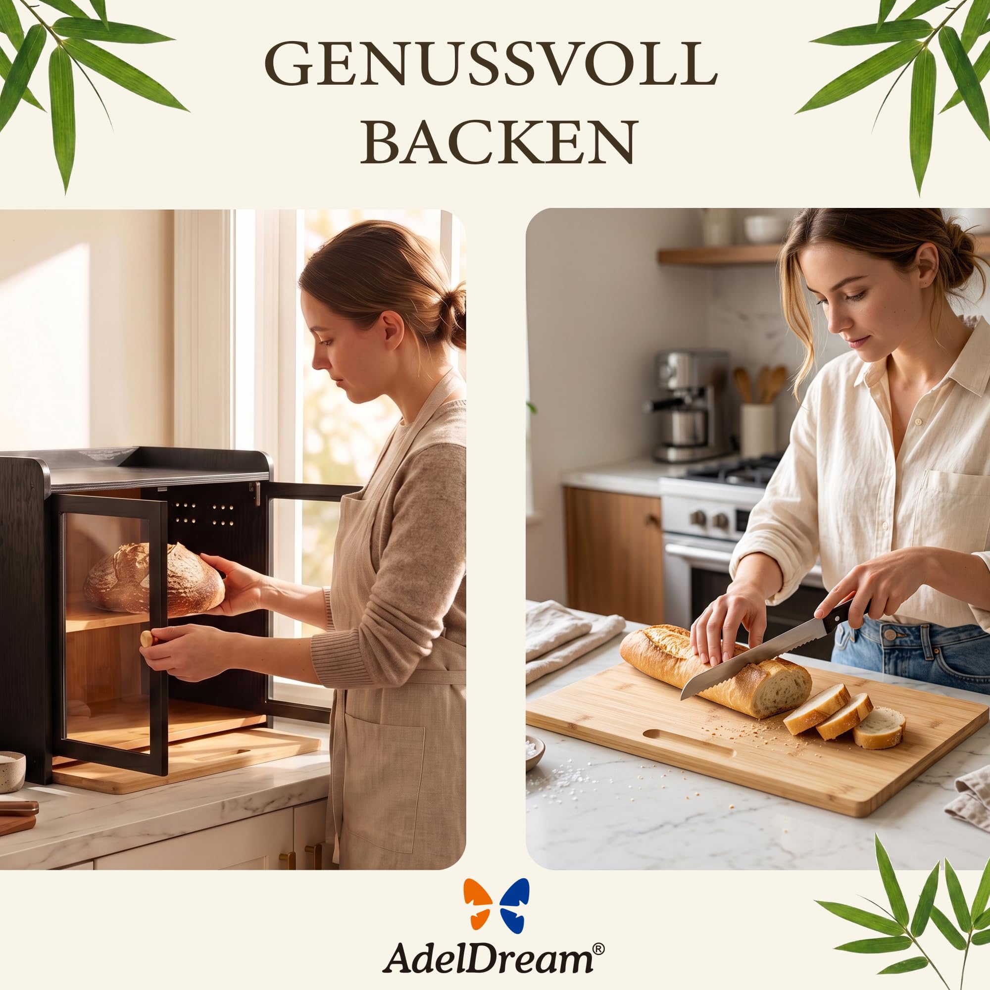 ADEL DREAM Bambus Küchen Organizer mit Brotschrank, Schneidebrett&Klare Tür