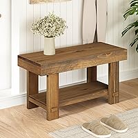 HOKYHOKY 31.5" Solid Wood Farmhouse Entryway Bench with Storage Shelf - Rustic Narrow Shoe Bench for Hallway, Living Room