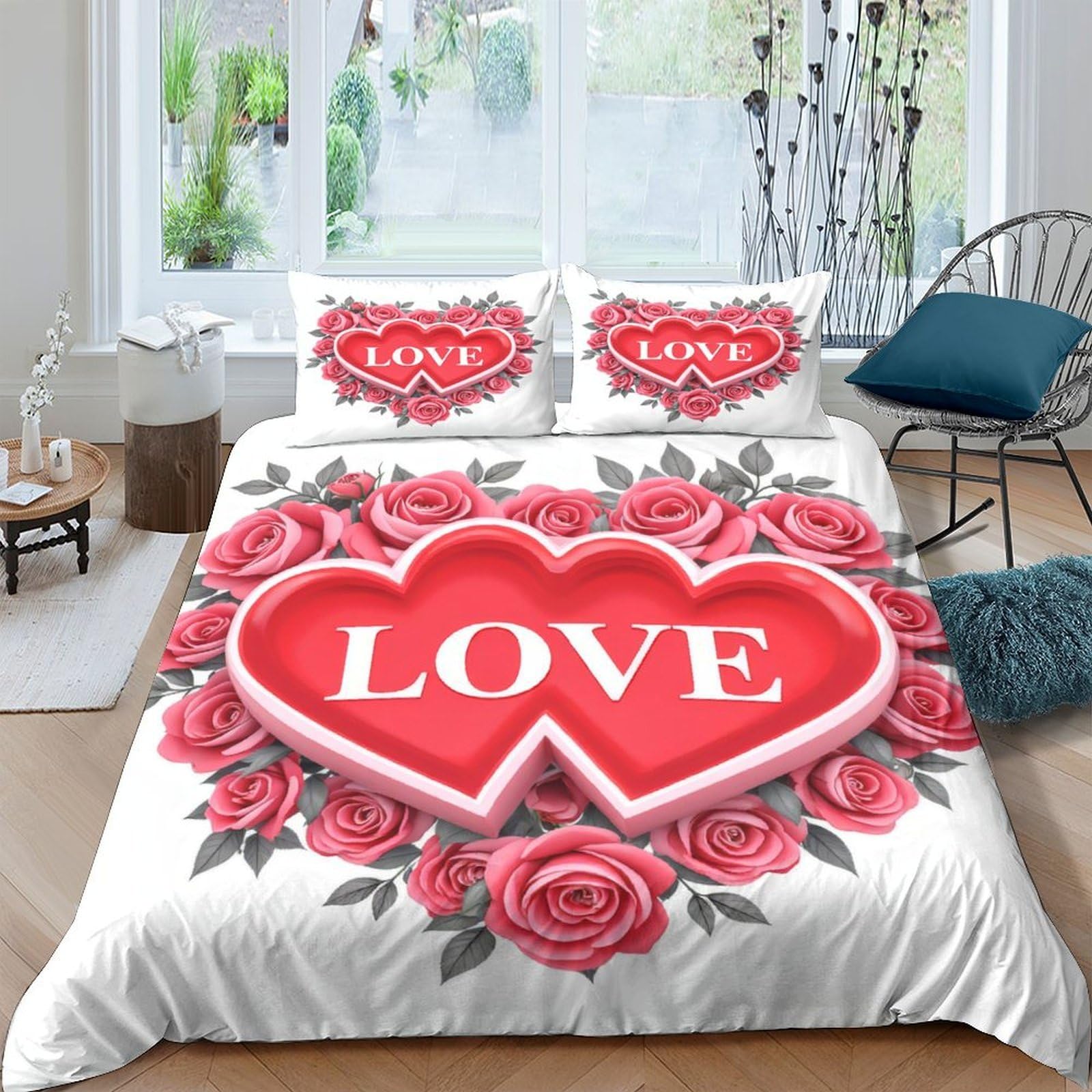 Ctjqhvkz Style-2 3D Printed Heart Rose Fitted Sheet Microfiber Soft Breathable Love Bed Sheet For Bedroom Dorm Mattress Decor Single（135X200cm）