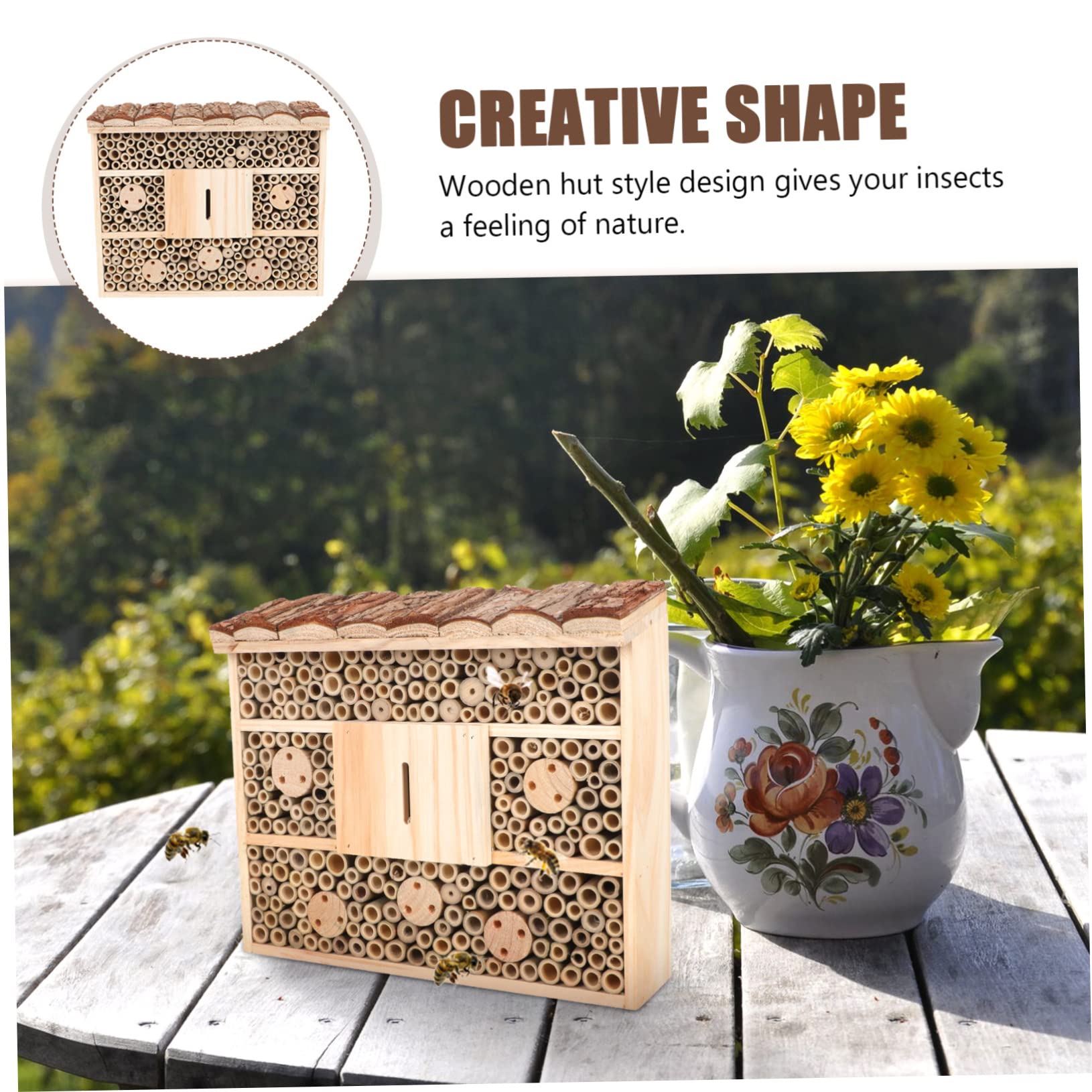 Happyyami Gartenbienen-holzhaus Bienenhütte Ornament Hüttendekor Gartenhaus Für Schmetterlinge Und Marienkäfer