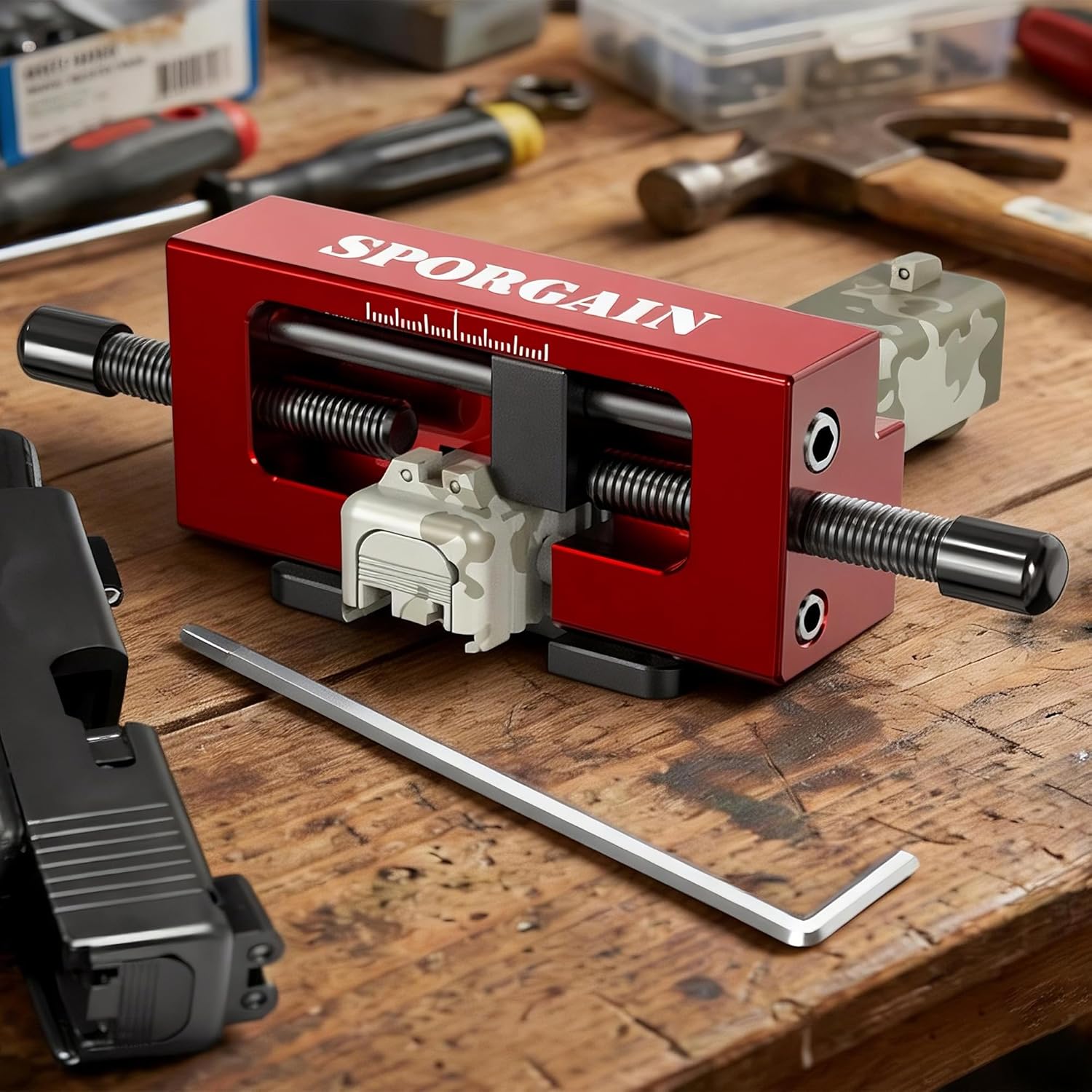 SporGain Sight Pusher Tool Heavy Duty Design Compatible with 1911 Glock Sig Springfield and More, for Front and Rear Sight Removal and Adjustment, Lightweight & Portable Design, Red
