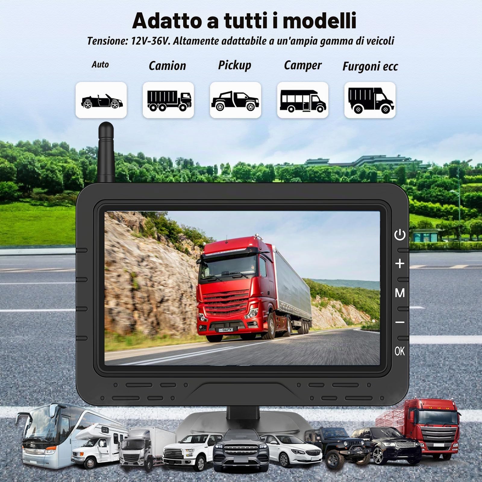 AHD telecamera di backup senza fili con 4,3 pollici di segnale digitale IP68 impermeabile visione notturna grandangolo ventosa può facilmente installare DC12V telecamera targa