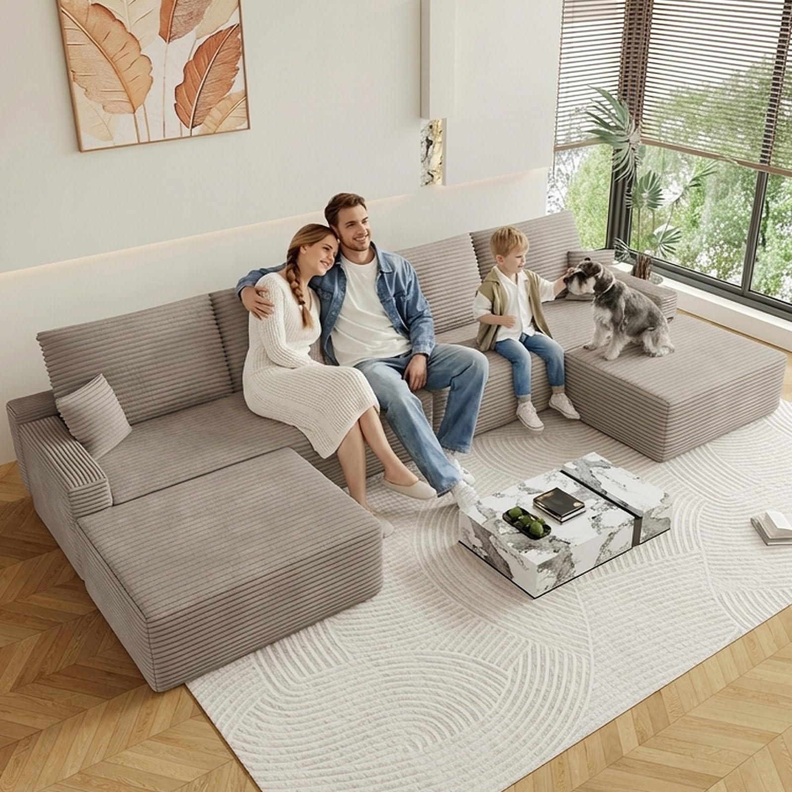 Oversized Modular Sectional Sofa Couch, Large 6 Seater Corner Sofa Modern U Shaped Sectional Couch with Ottoman Cloud Couches for Living Room, Office, Spacious Space, Corduroy, No Assembly, Camel