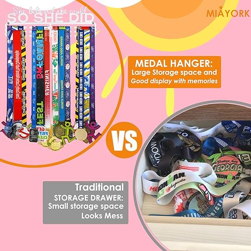 Vista 4 de Medal Hanger Display Upgrade-Medal Holder Wall Mount Easy to Install Race Runner for Your Medals Lujo cepillado