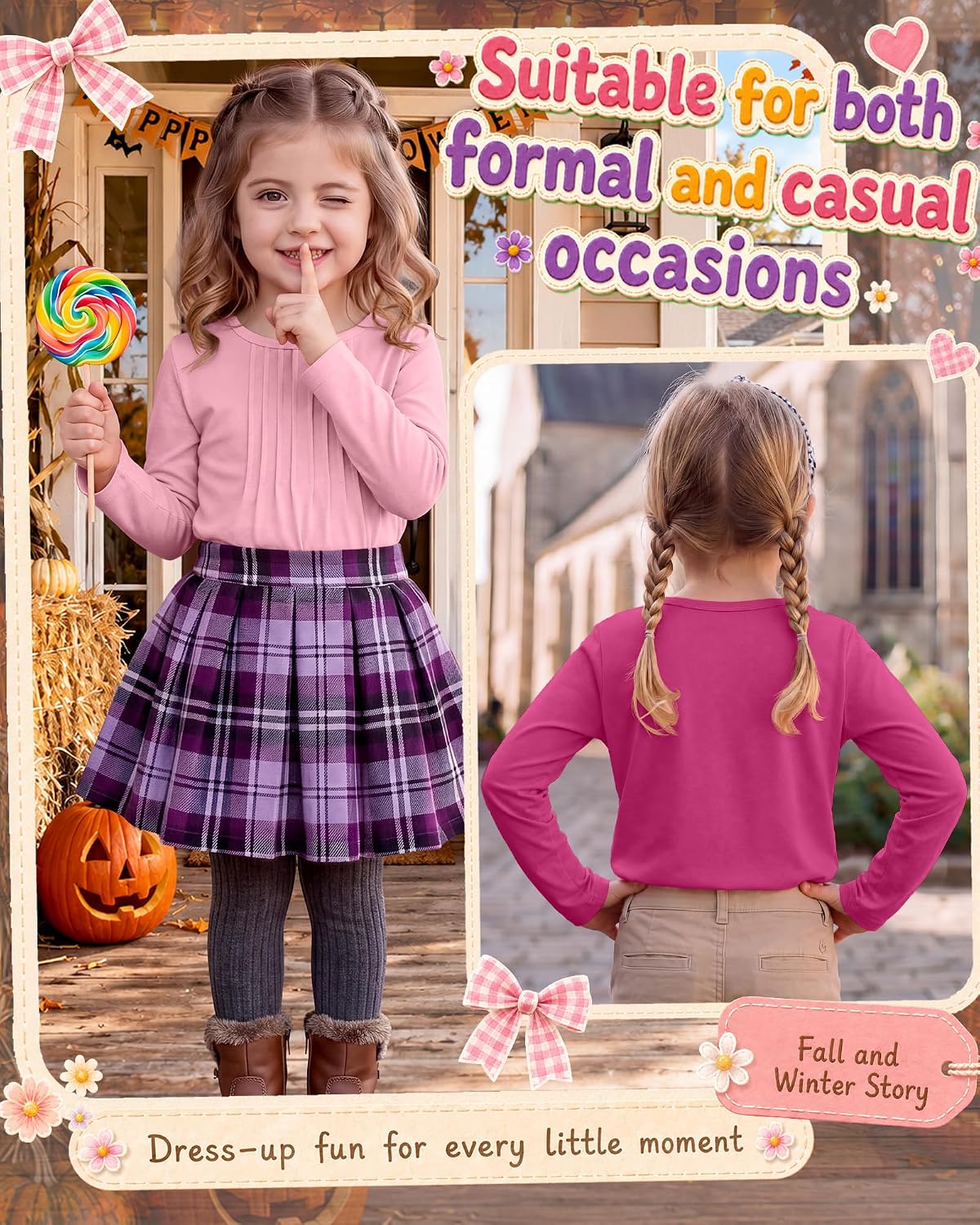 2 Pack Toddler Girl Long Sleeve Shirts Kids Pleated Crew Neck Loose Blouse Basic Casual Cute Tops 18M-5T
