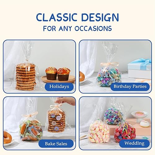 Miniatura 6 de HOLYHOM Bolsas de celofán transparente para recuerdos de fiesta con refuerzo inferior (8 x 11 pulgadas, 50 unidades, satén rosa)